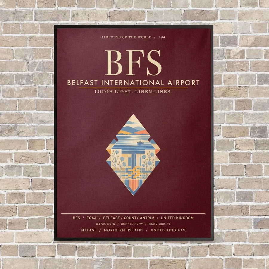 Belfast International Airport BFS - Canvas Framed - Dark Red