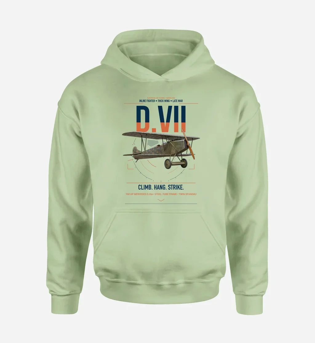Fokker D.VII design on light green double-side hoodie, single-side print