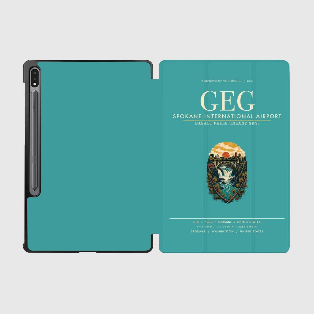 Spokane International Airport (GEG) design on turquoise samsung tablet tablet case
