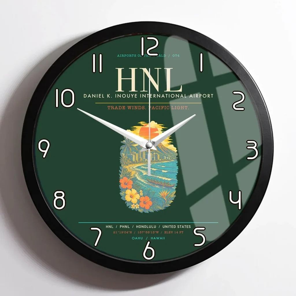 Honolulu Daniel K. Inouye International Airport HNL Wall-Clock Framed - Dark Green