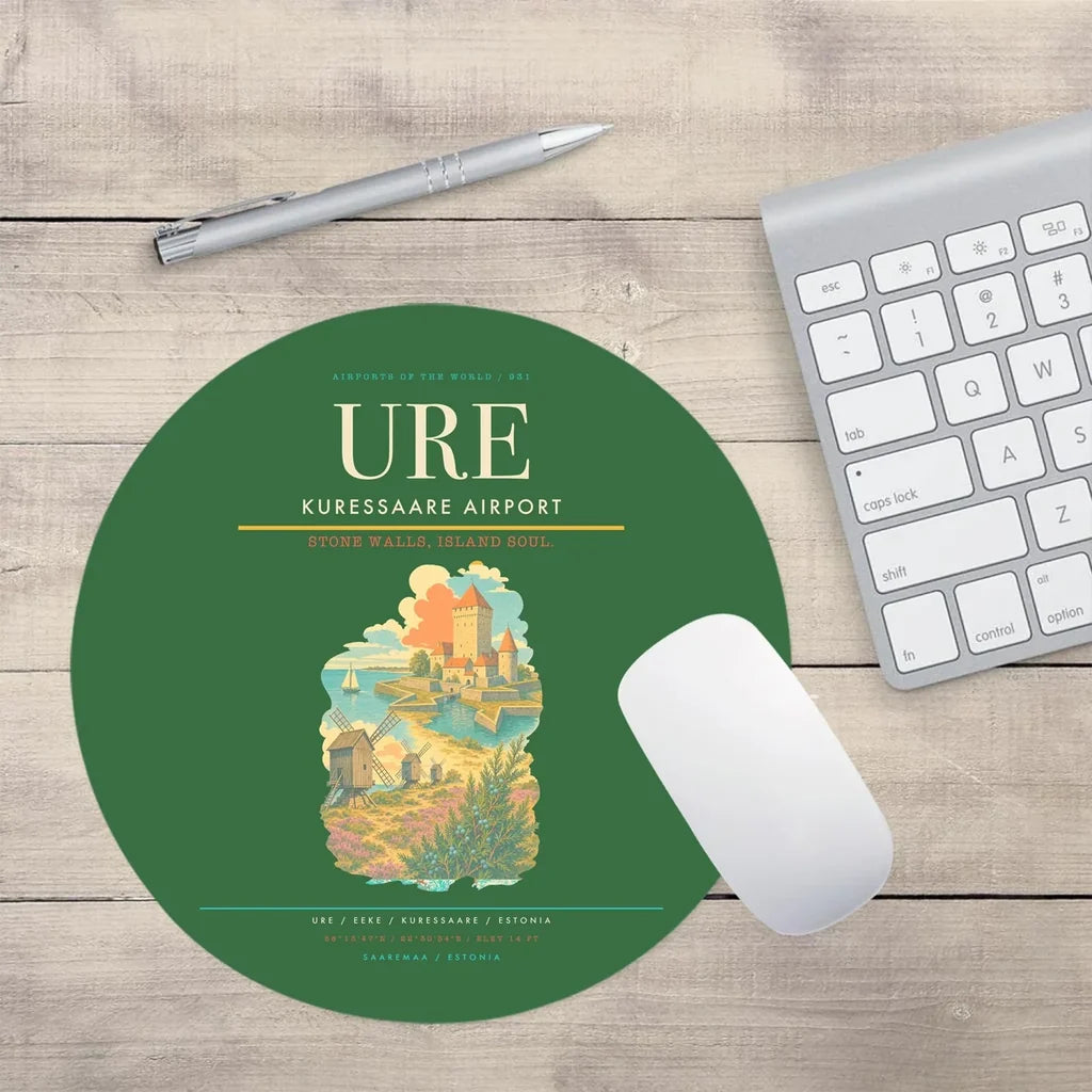 Kuressaare Airport (URE) design on green round mouse pad