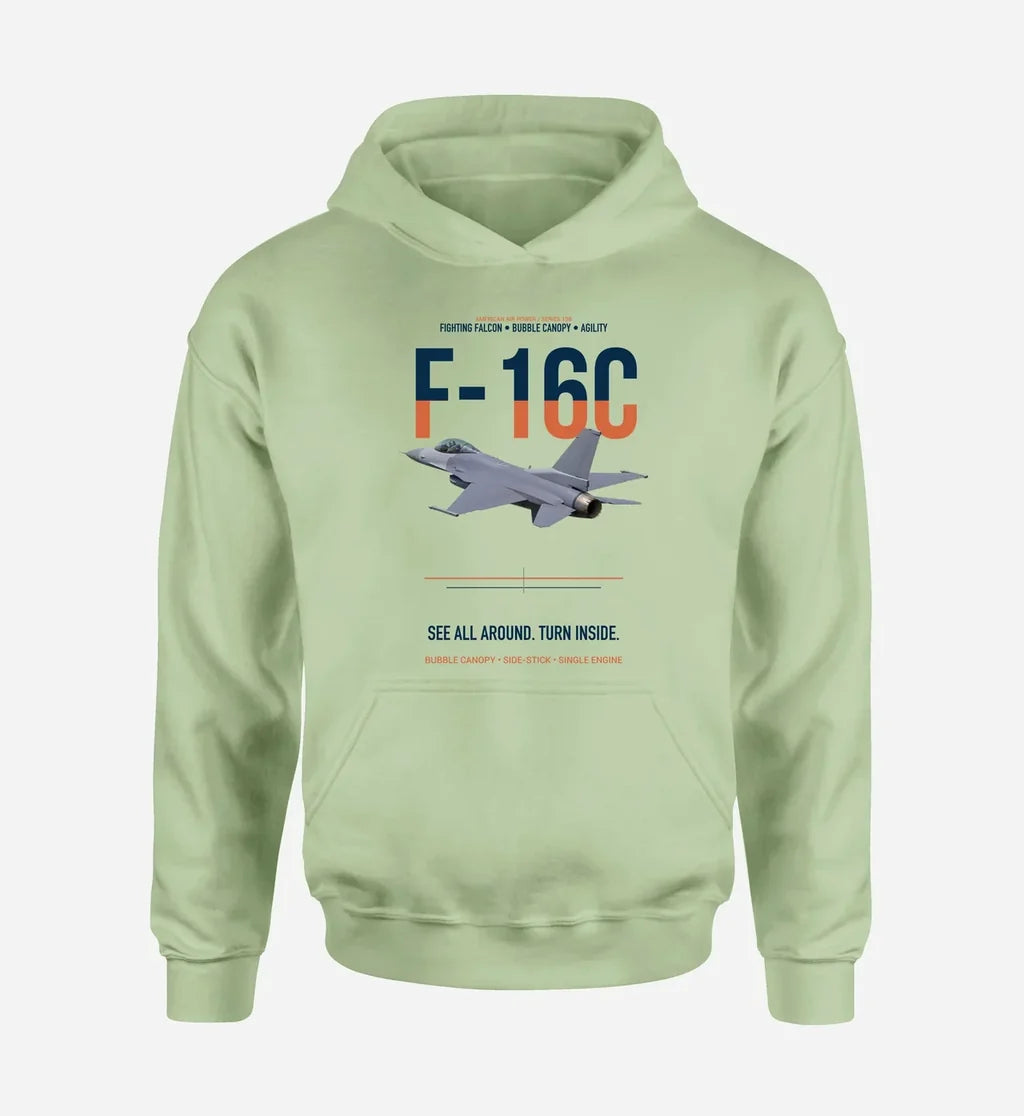F-16C FIGHTING FALCON design on light green hoodie single side