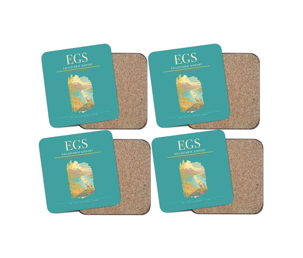 Egilsstaðir Airport (EGS) design on turquoise 4 pieces set coaster