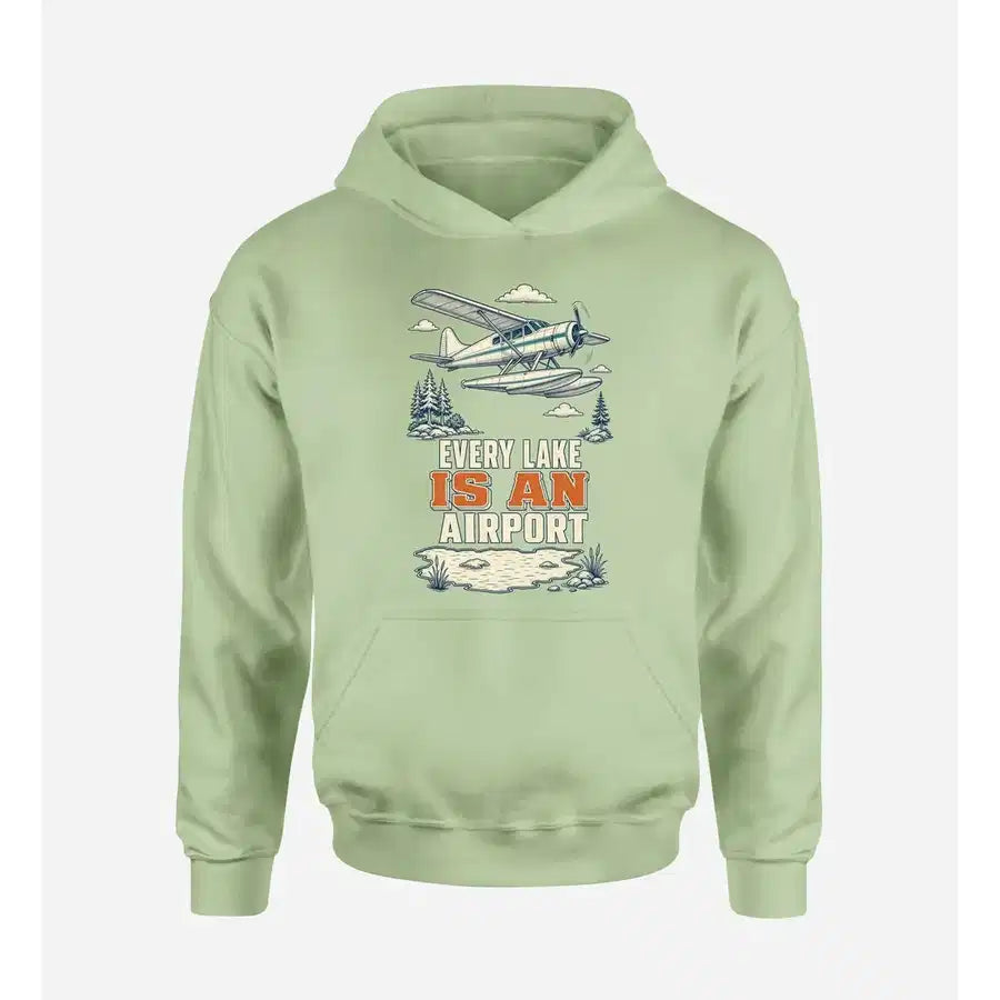 SIGNAL 388 - Every Lake Is An Airport design on light green hoodie single side