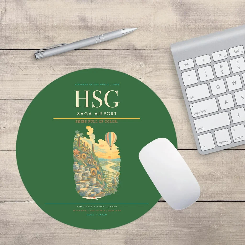 Saga Airport (HSG) design on green round mouse pad