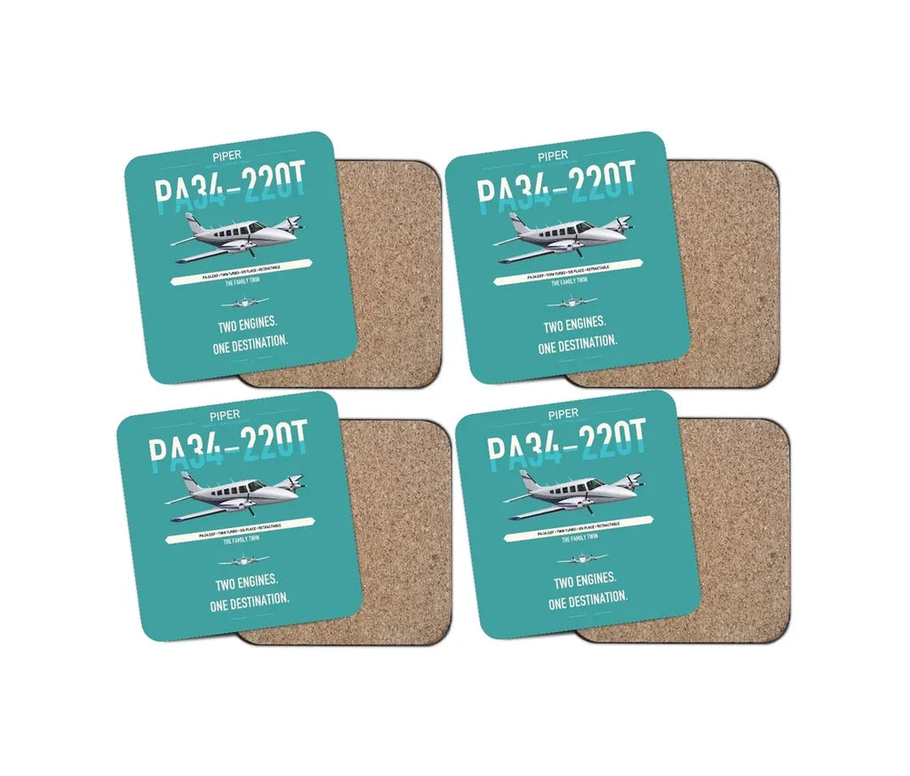Piper PA-34-220T Seneca V design on turquoise 4 pieces set coaster
