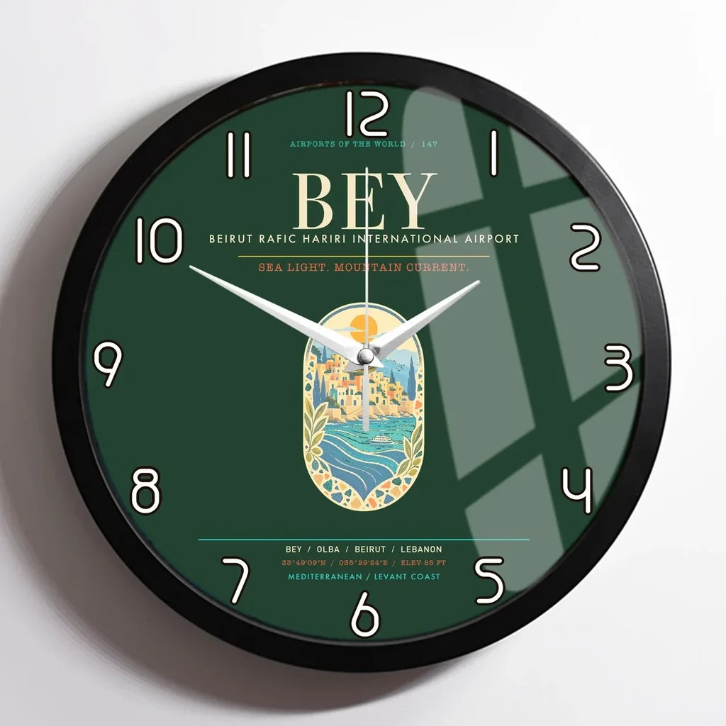 Beirut Rafic Hariri International Airport BEY - Levantine Sea Current Wall-Clock Framed - Dark Green