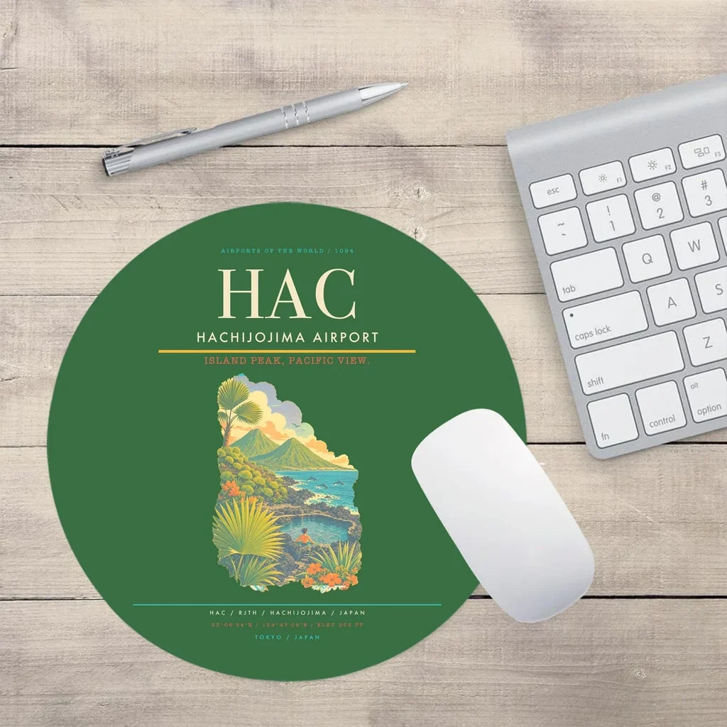 Hachijojima Airport (HAC) design on green round mouse pad