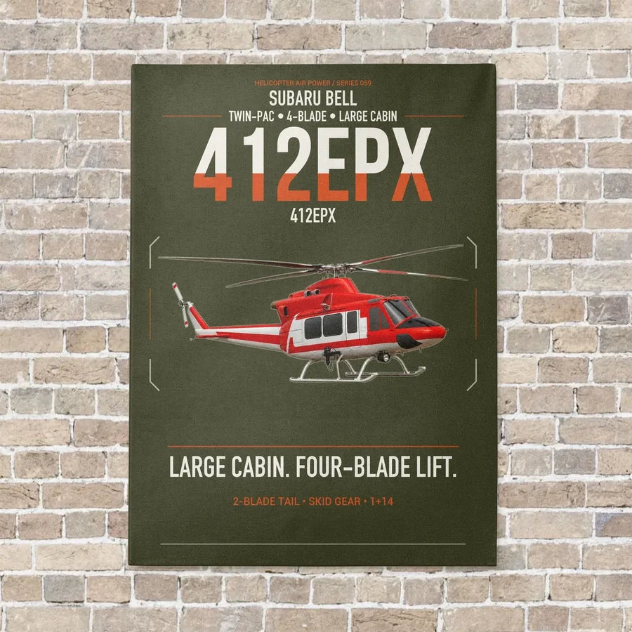 SUBARU Bell 412EPX vertical canvas print - no frame - green army background
