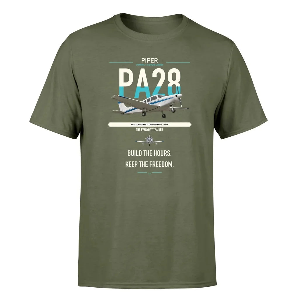 Piper PA-28 Cherokee design on green army t-shirt, single-side print