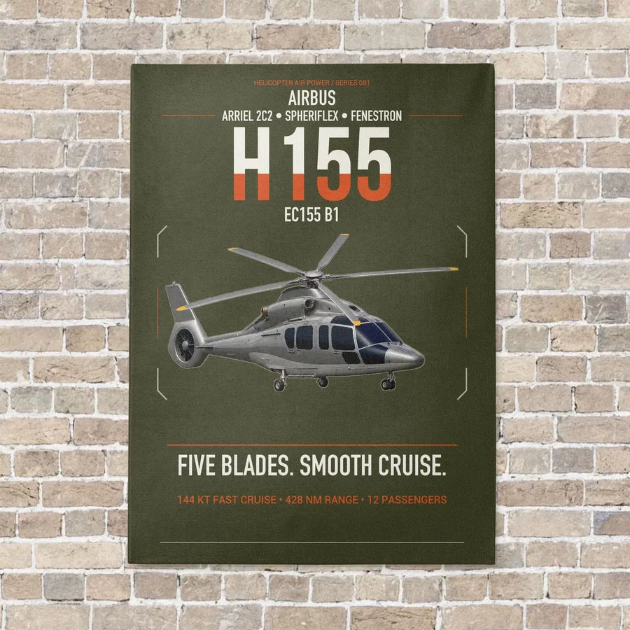 Airbus H155 EC155 B1 vertical canvas print - no frame - green army background