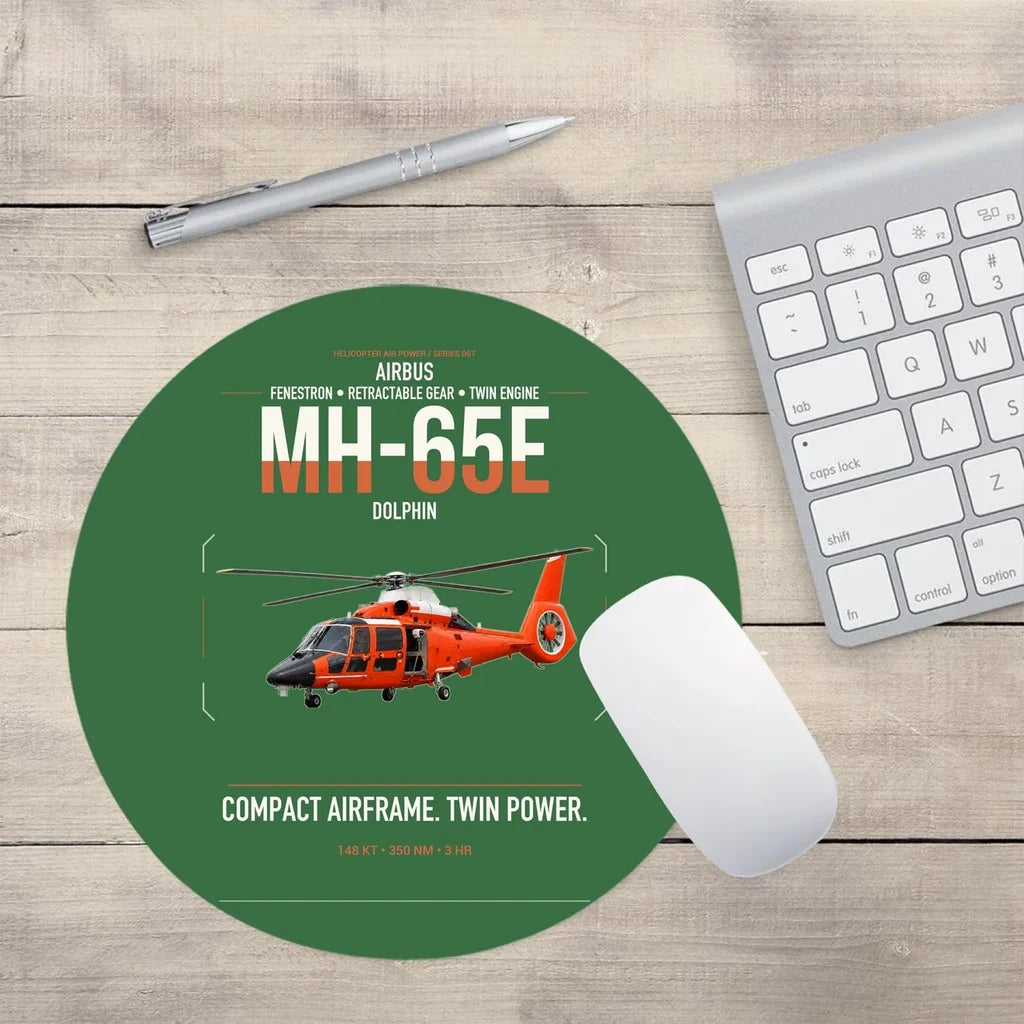 Airbus MH-65E Dolphin design on green round mouse pad