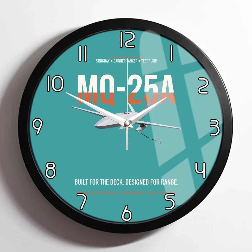 MQ-25A STINGRAY design on turquoise framed wall clock