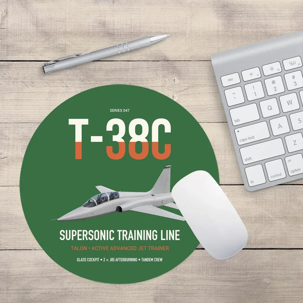 T-38C Talon design on green round mouse pad