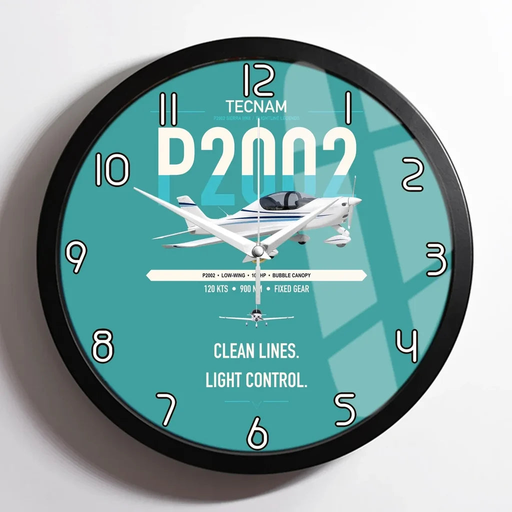 Tecnam P2002 Sierra MkII design on turquoise framed wall clock