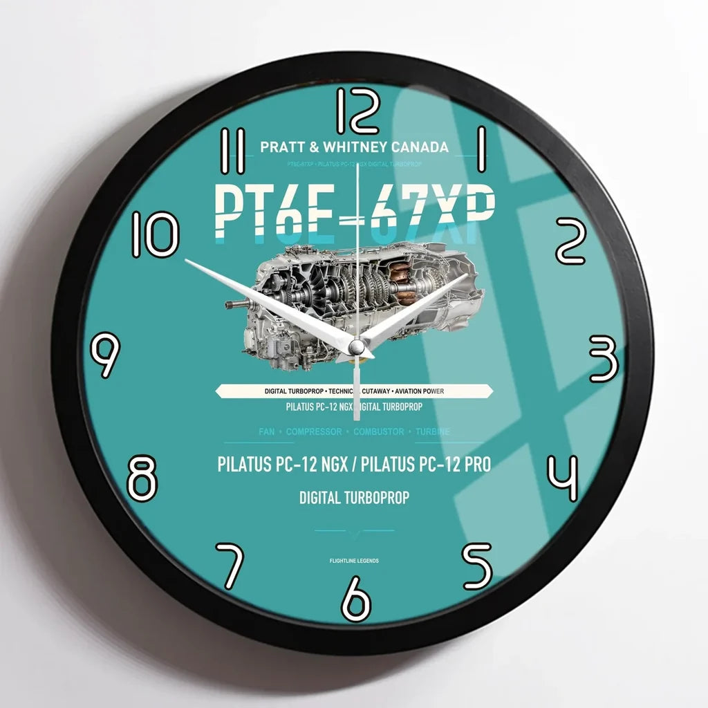PT6E-67XP design on turquoise framed wall clock