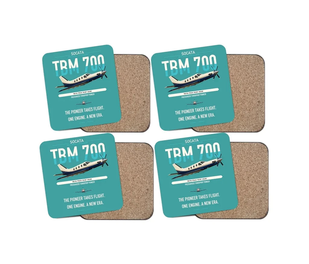 Socata TBM 700 design on turquoise 4 pieces set coaster