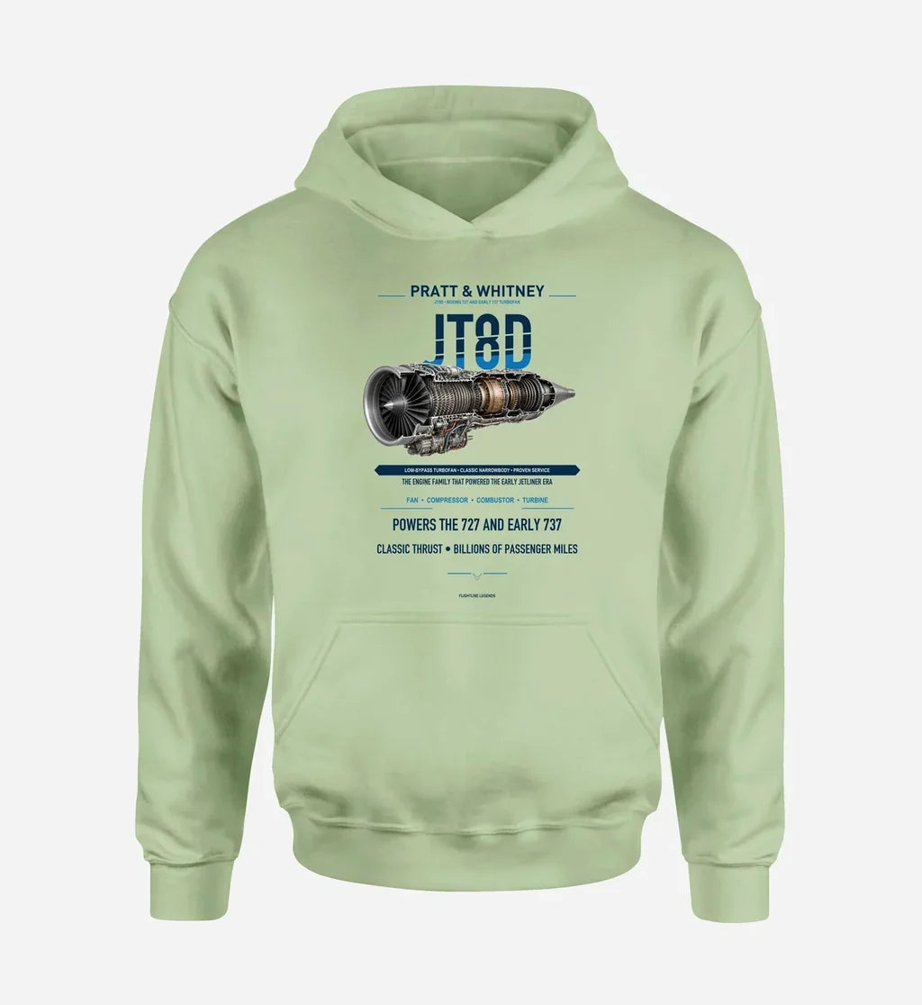 JT8D design on light green hoodie single side