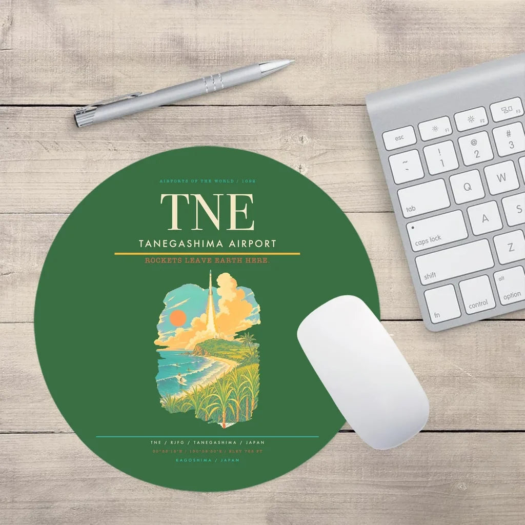 Tanegashima Airport (TNE) design on green round mouse pad