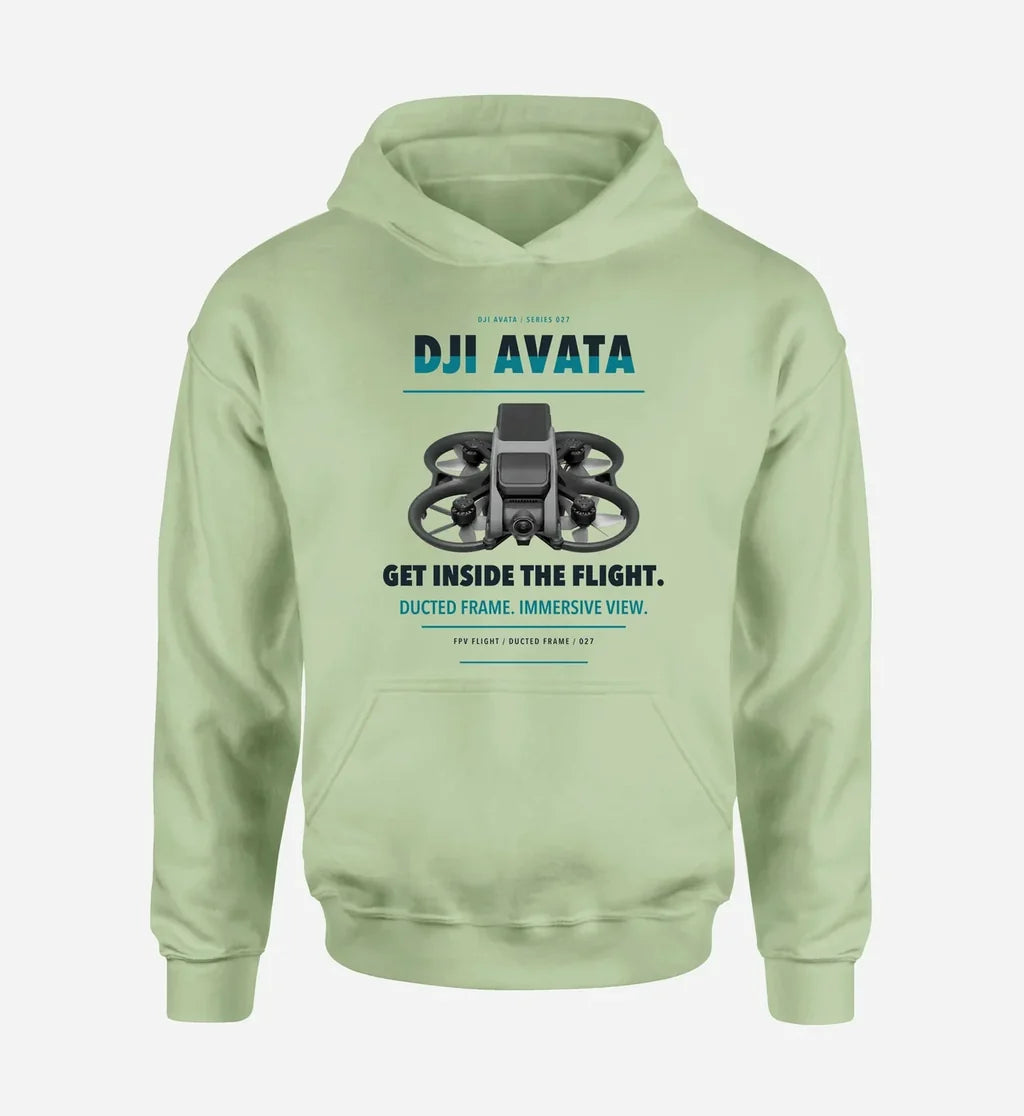 DJI Avata design on light green hoodie single side