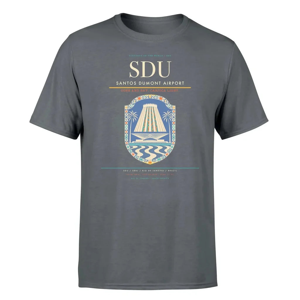 Santos Dumont Airport (SDU) T-Shirt single-side front print in Gray | santos-dumont-airport-sdu-double-side-t-shirt