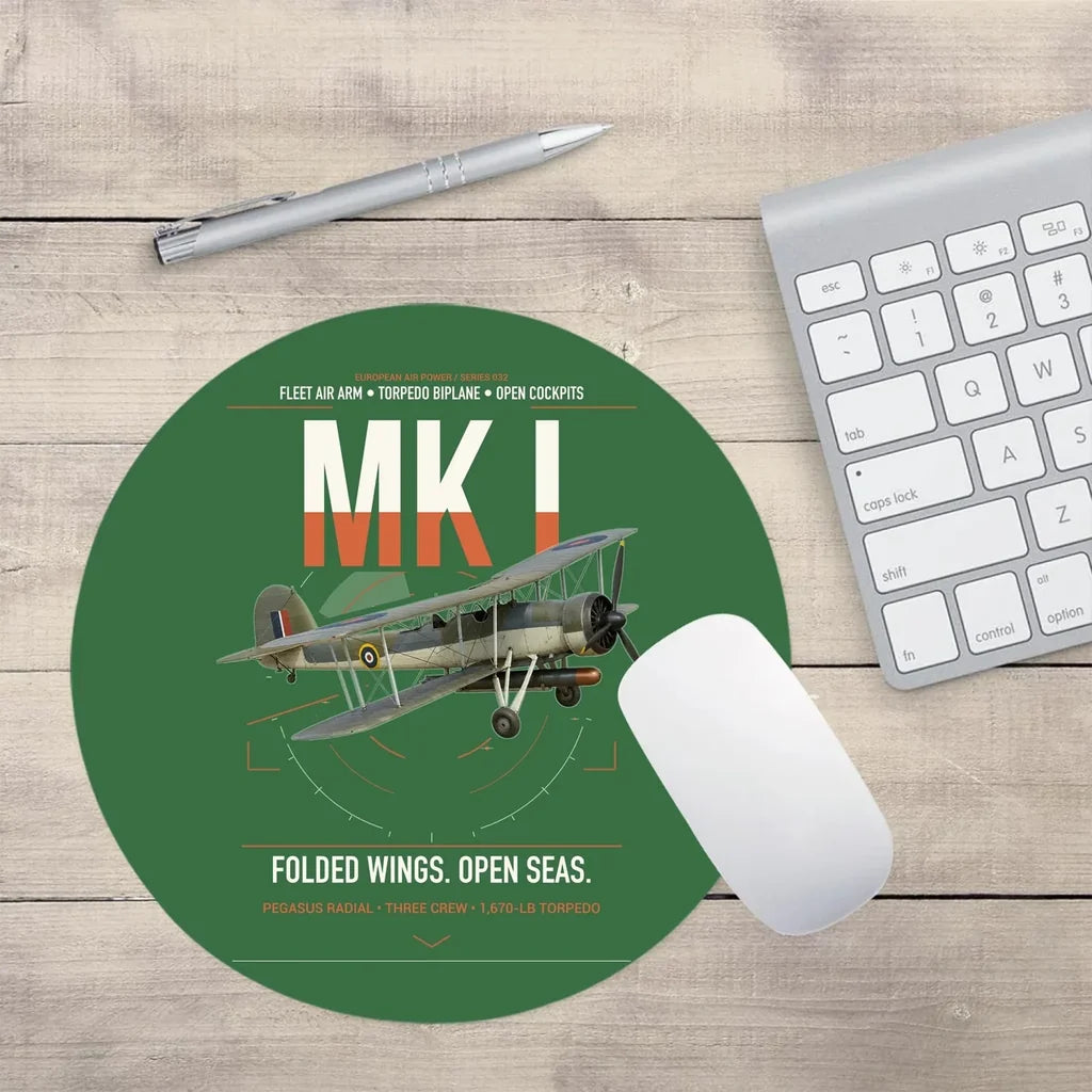 Fairey Swordfish Mk I design on green round mouse pad