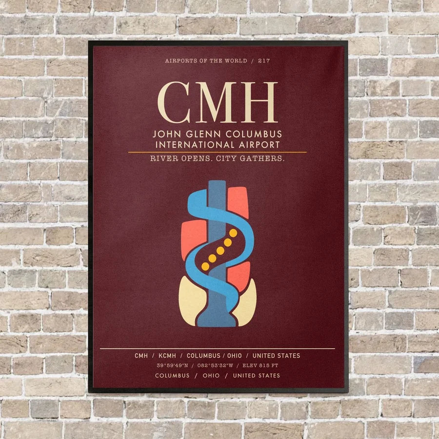 John Glenn Columbus International Airport CMH - Canvas Framed - Dark Red