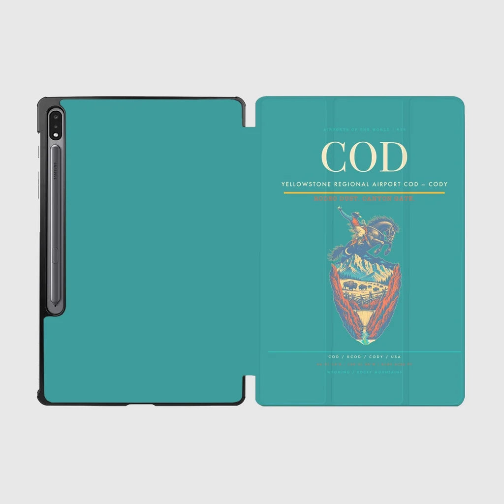 Yellowstone Regional Airport (COD) design on turquoise samsung tablet tablet case