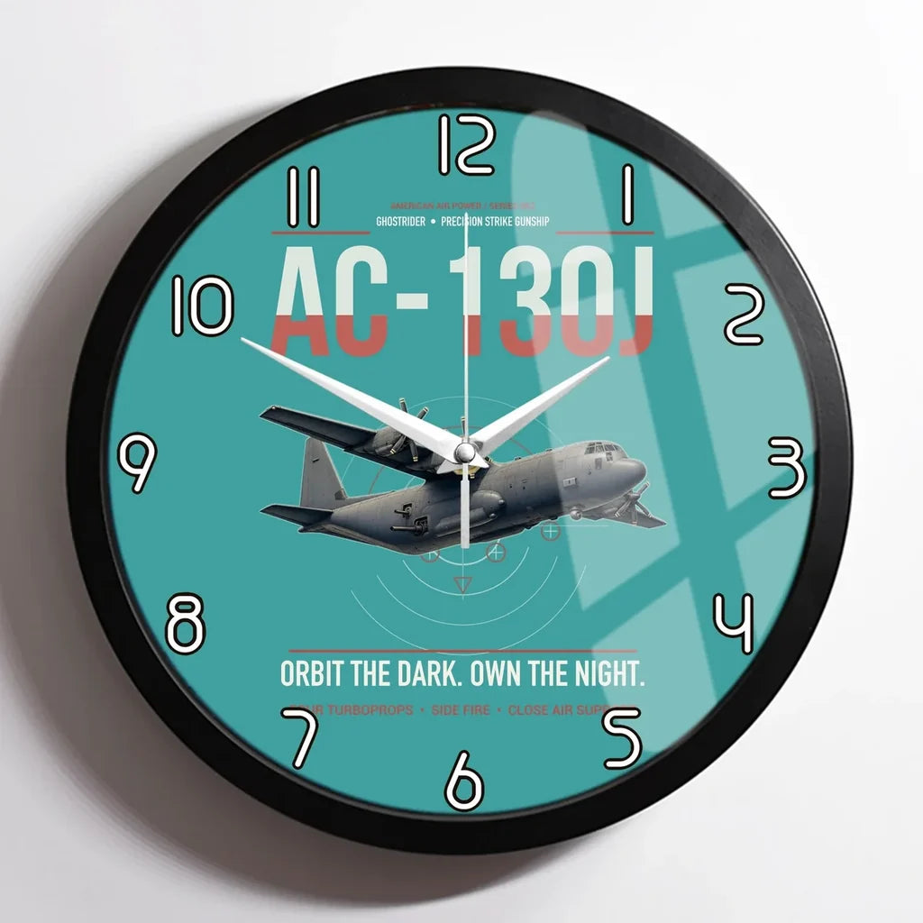 AC-130J Ghostrider design on turquoise framed wall clock
