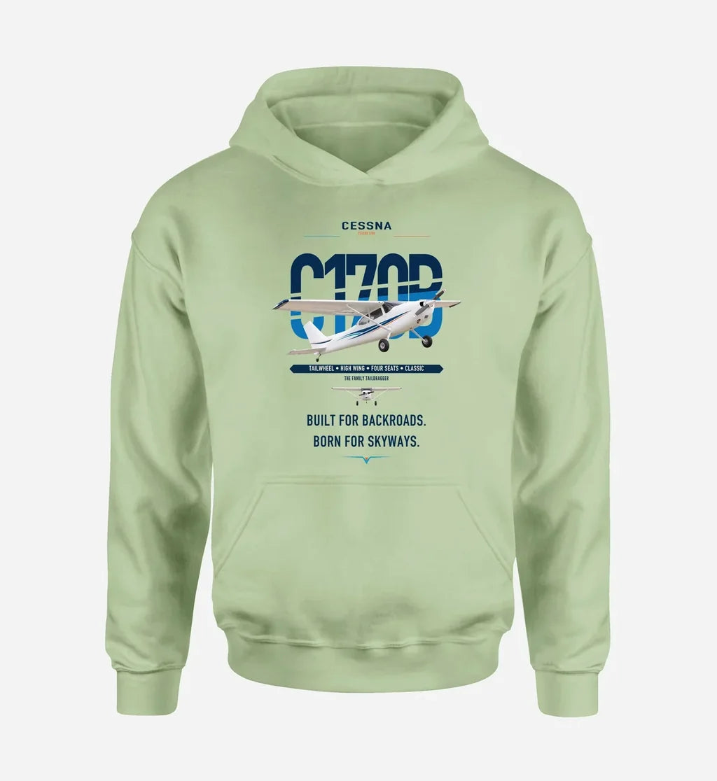 Cessna 170B design on light green double-side hoodie, single-side print