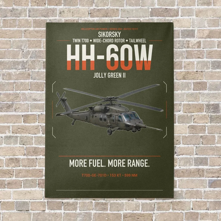 Sikorsky HH-60W Jolly Green II vertical canvas print - no frame - green army background