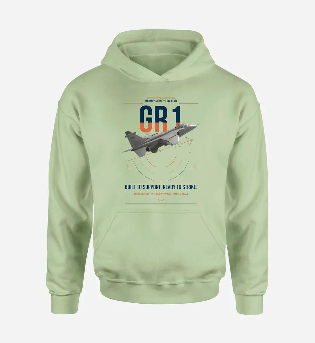 SEPECAT Jaguar GR1 design on light green double-side hoodie, single-side print