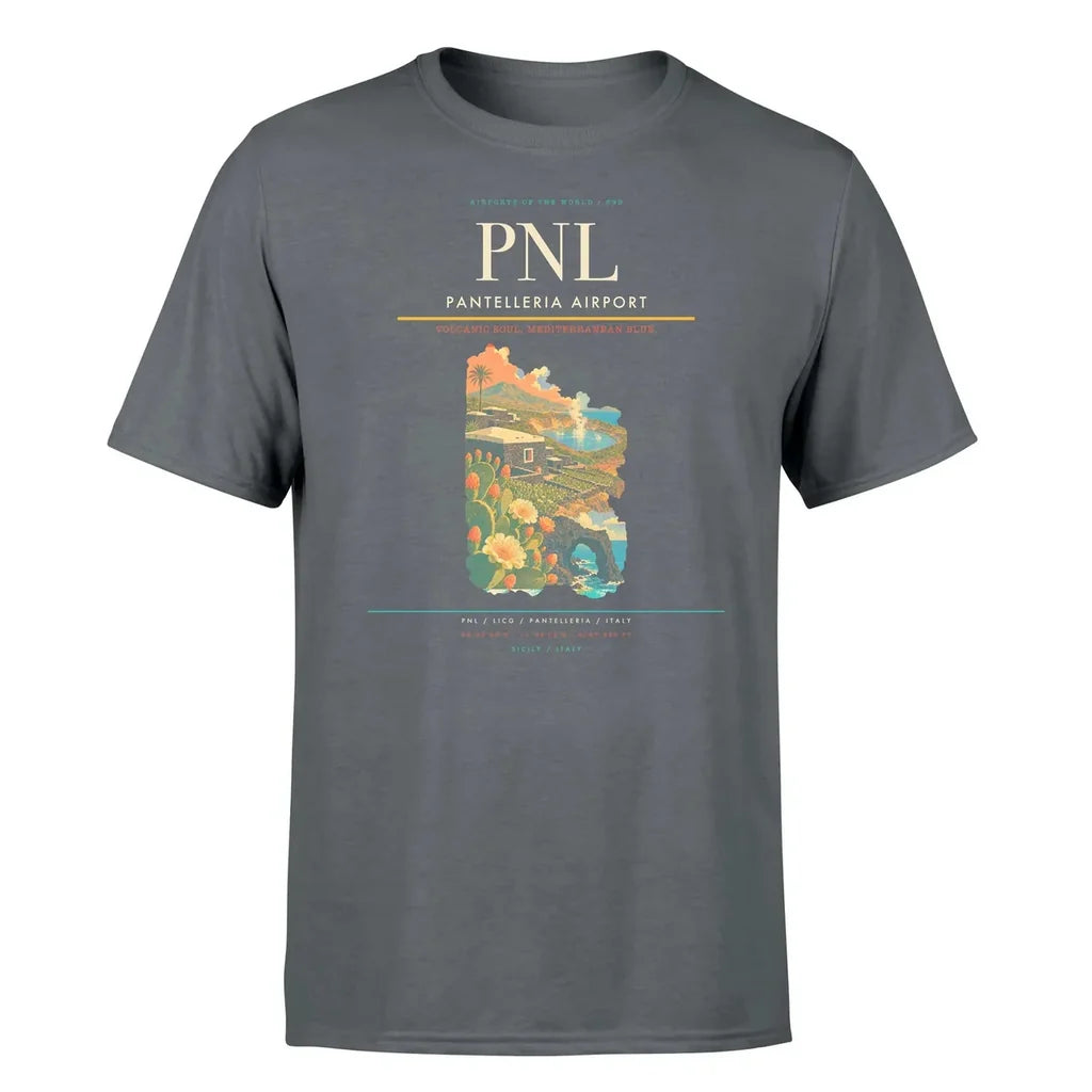 Pantelleria Airport (PNL) T-Shirt single-side front print in Gray | pantelleria-airport-pnl-double-side-t-shirt