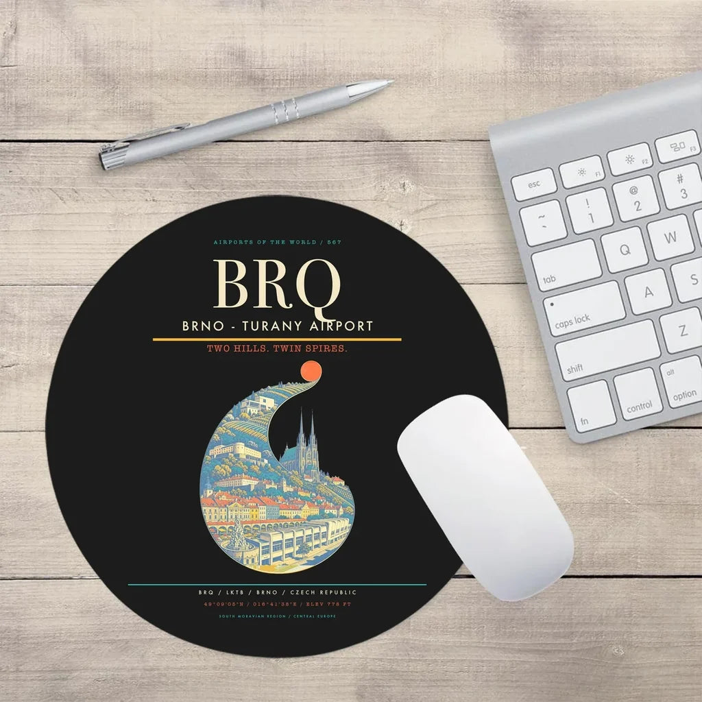 Brno - Turany Airport BRQ Mouse-Pad Round - Black