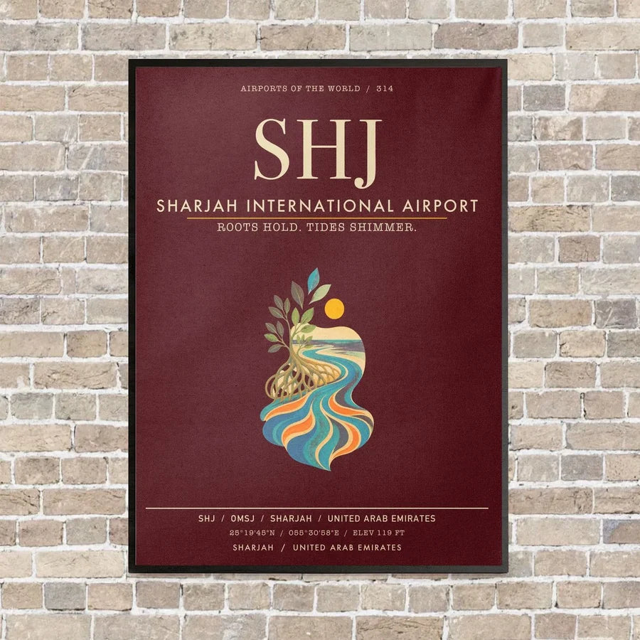 Sharjah International Airport SHJ - Canvas Framed - Dark Red