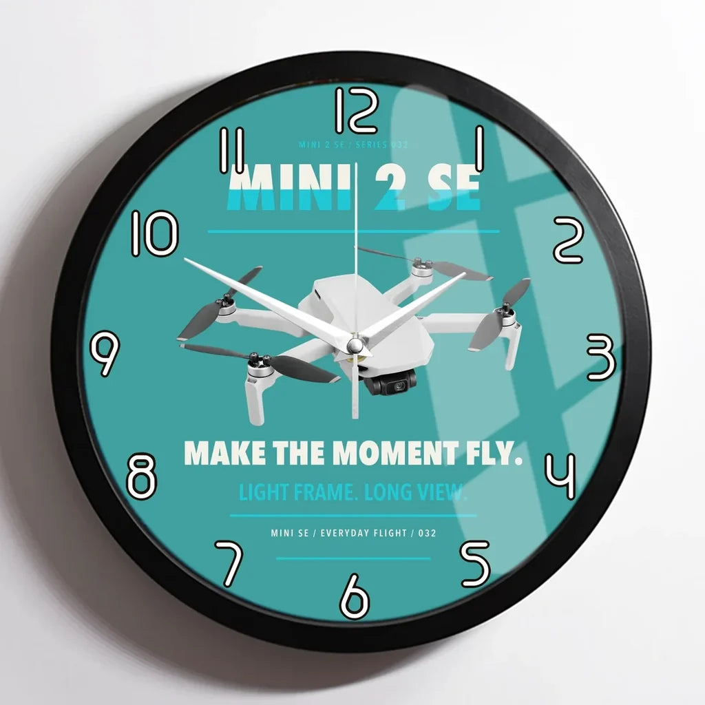 DJI Mini 2 SE design on turquoise framed wall clock