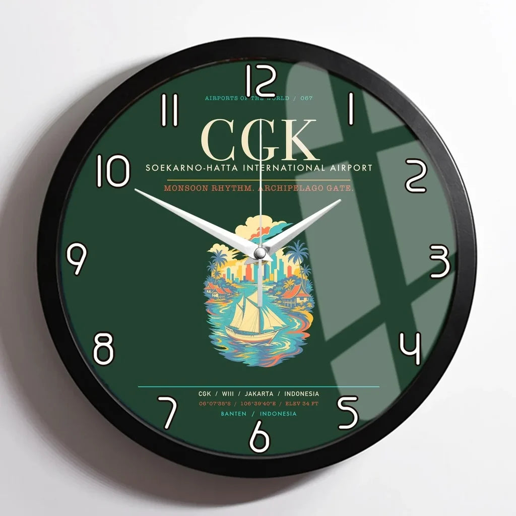 Jakarta Soekarno-Hatta International Airport CGK Wall-Clock Framed - Dark Green