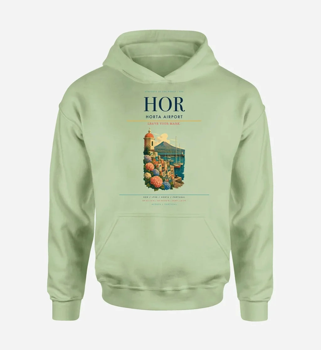 Horta Airport (HOR) design on light green hoodie single-side print