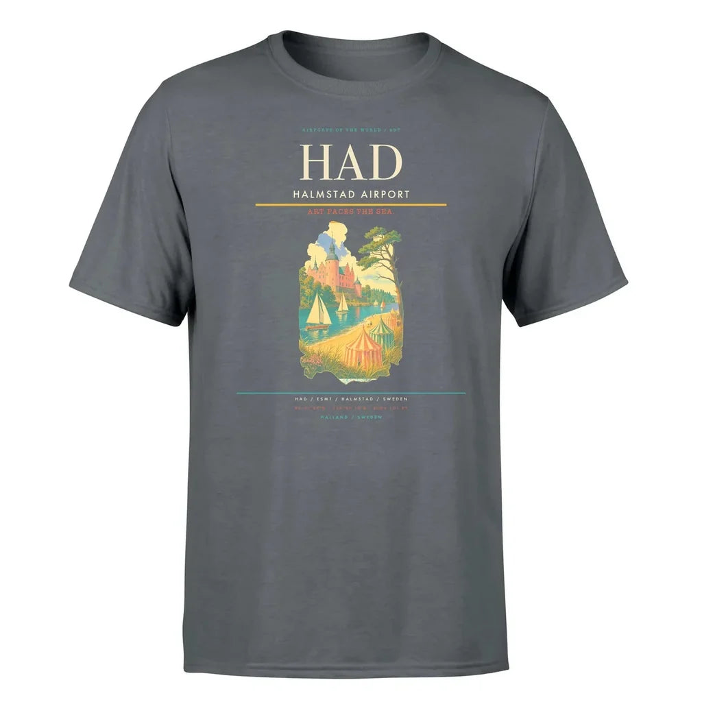 Halmstad Airport (HAD) T-Shirt single-side front print in Gray | halmstad-airport-had-double-side-t-shirt