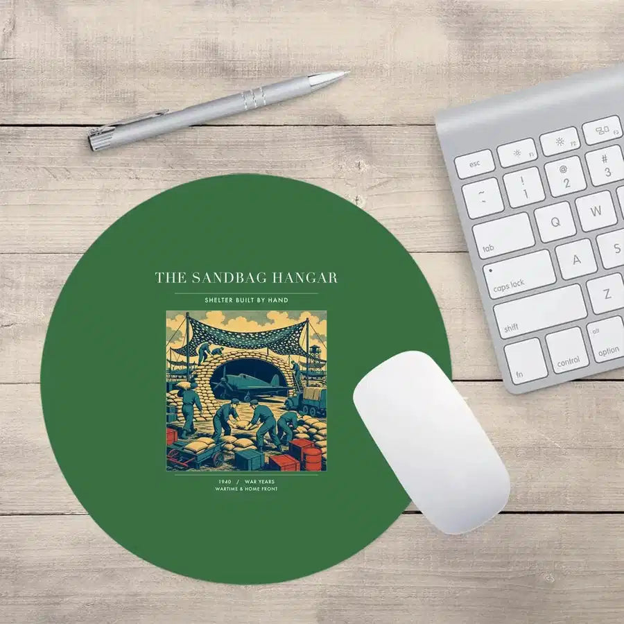 VINTAGE G4505 - The Sandbag Hangar - Designed Mouse Pads design on green round