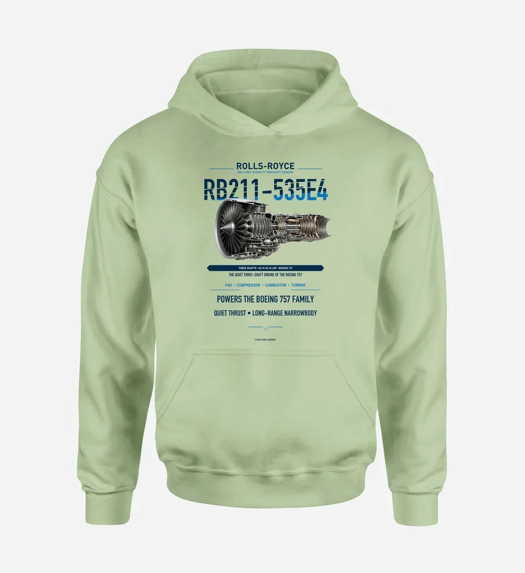 RB211-535E4 design on light green hoodie single side