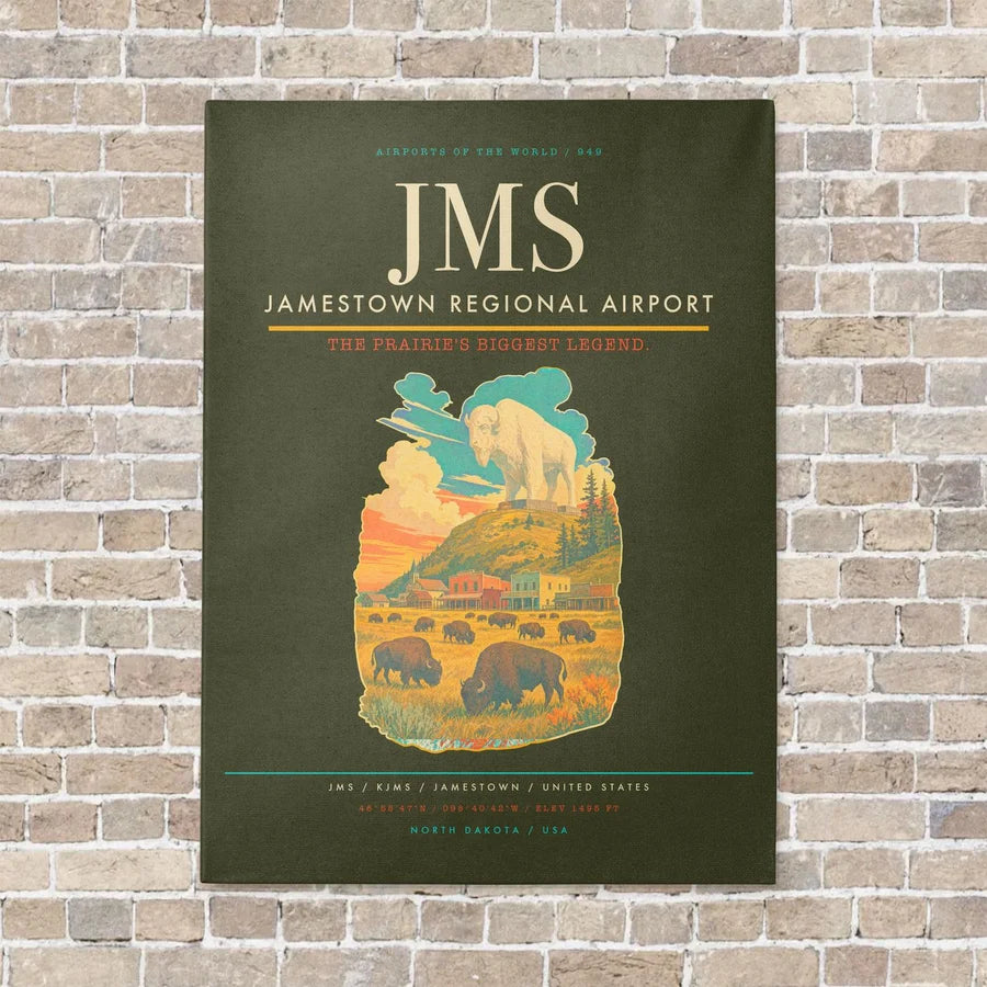 Jamestown Regional Airport JMS vertical canvas print - no frame - green army background