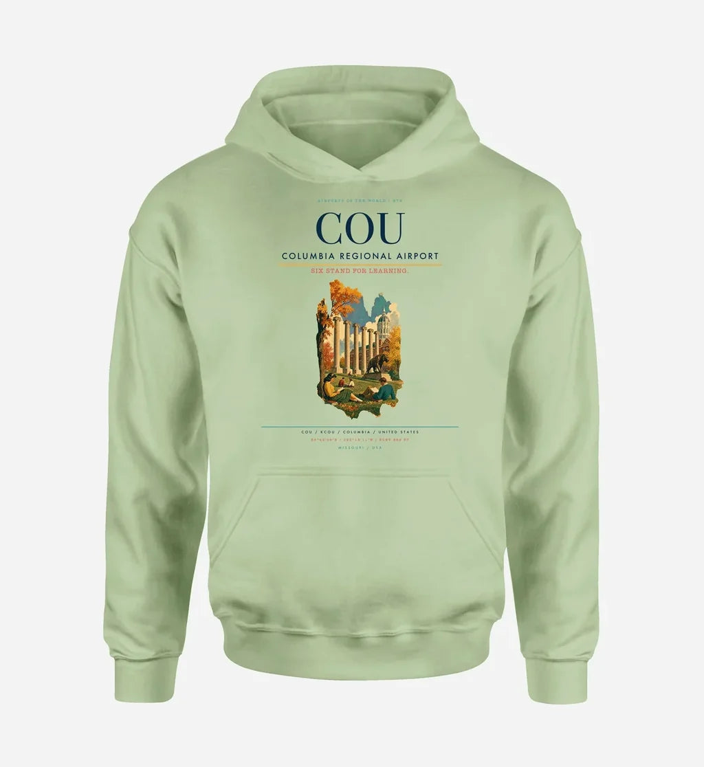 Columbia Regional Airport (COU) design on light green hoodie single-side print