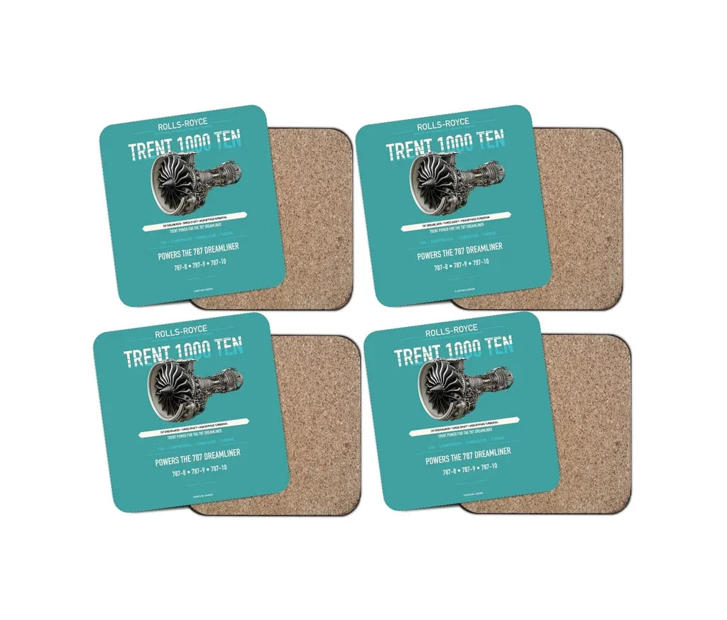Embraer ERJ145 design on turquoise 4 pieces set coaster