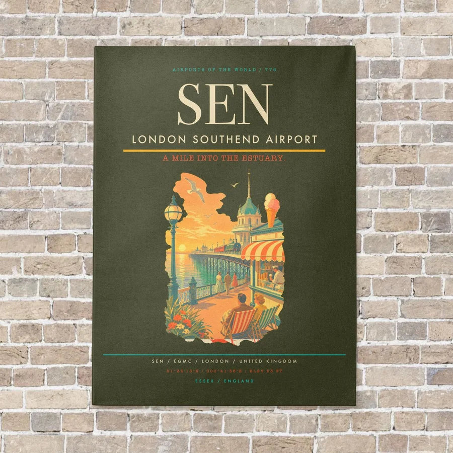 London Southend Airport SEN vertical canvas print - no frame - green army background