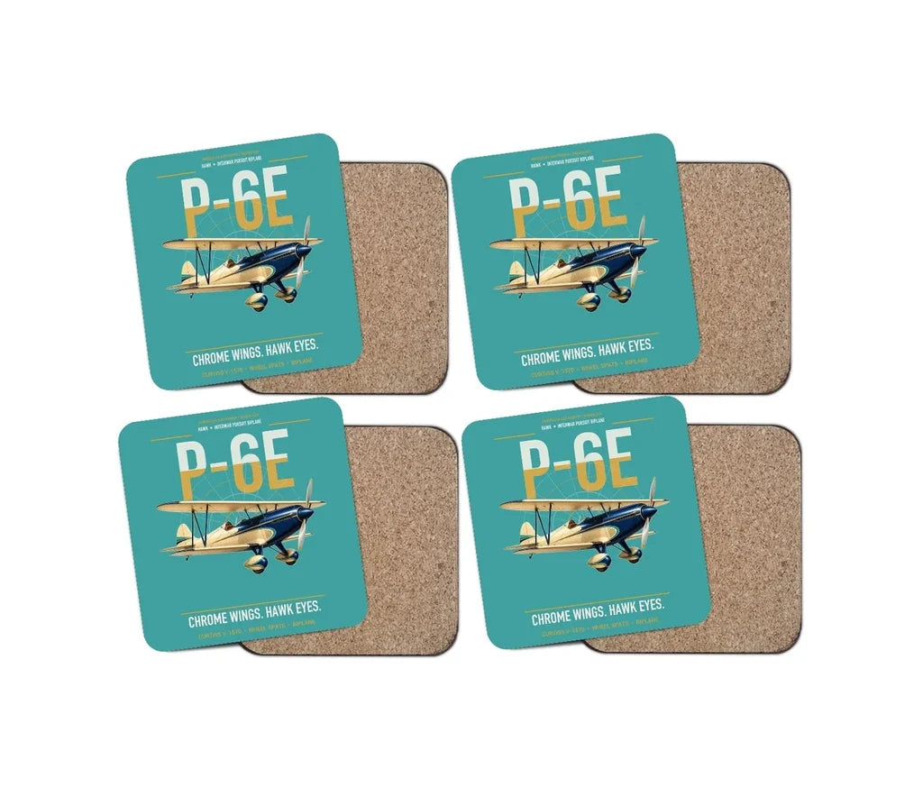 Curtiss P-6E Hawk design on turquoise 4 pieces set coaster