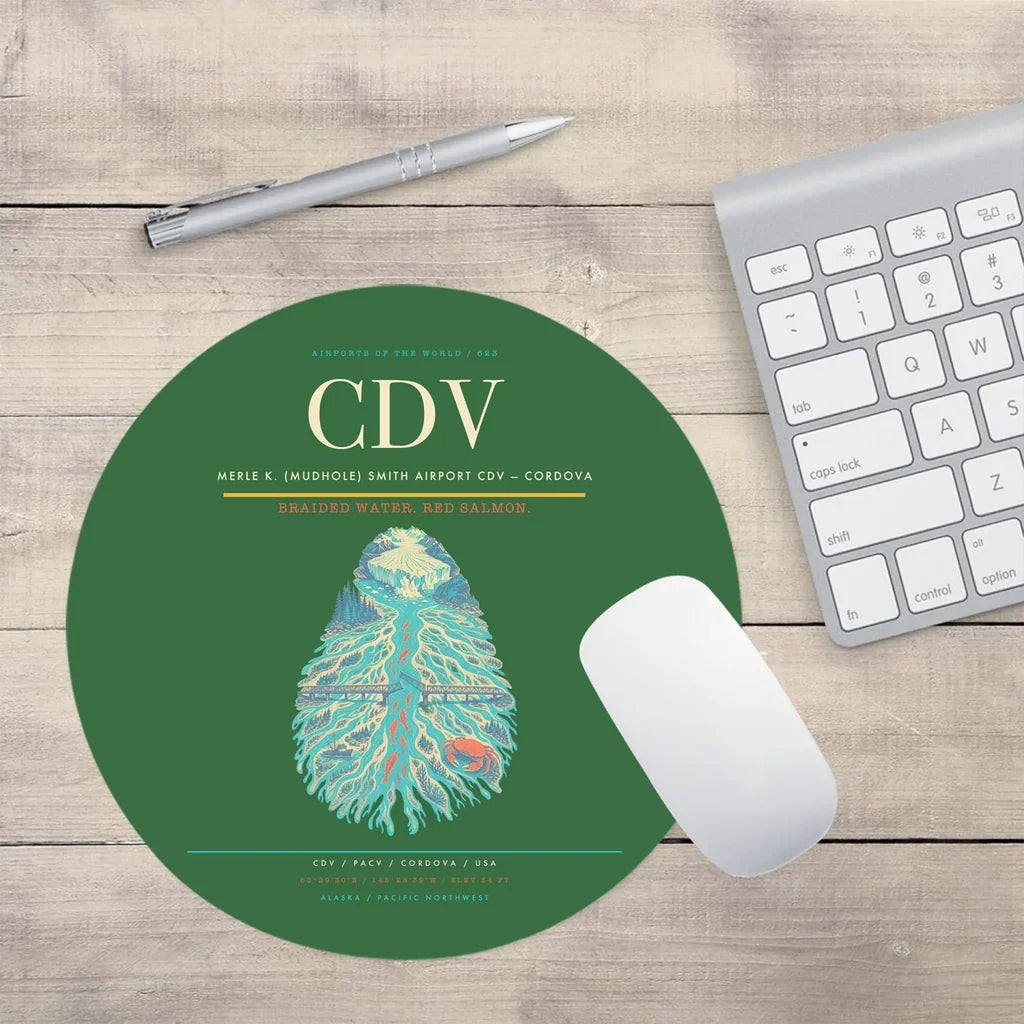 Merle K. (Mudhole) Smith Airport (CDV) design on green round mouse pad