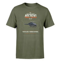 Thumbnail for Bell 407GXi design on green army t-shirt, single-side print