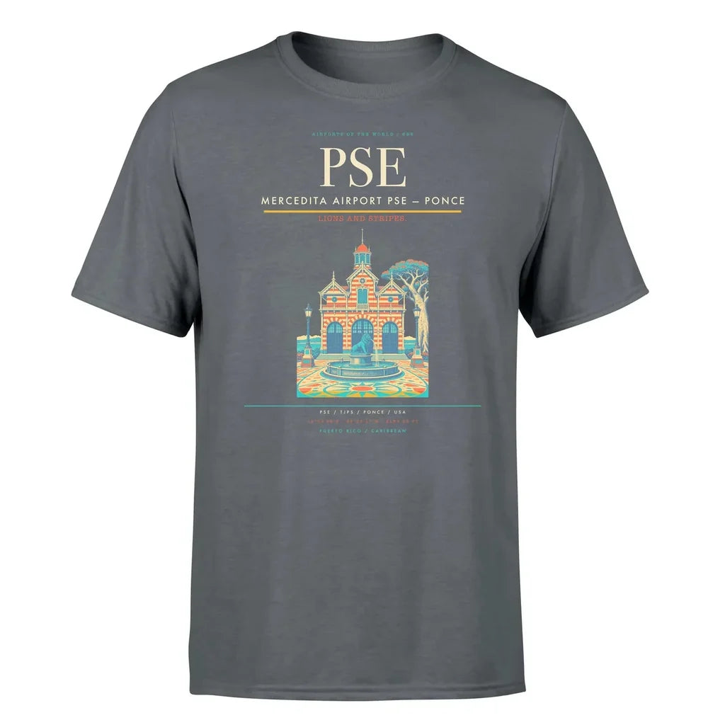 Mercedita Airport (PSE) T-Shirt single-side front print in Gray | mercedita-airport-pse-double-side-t-shirt
