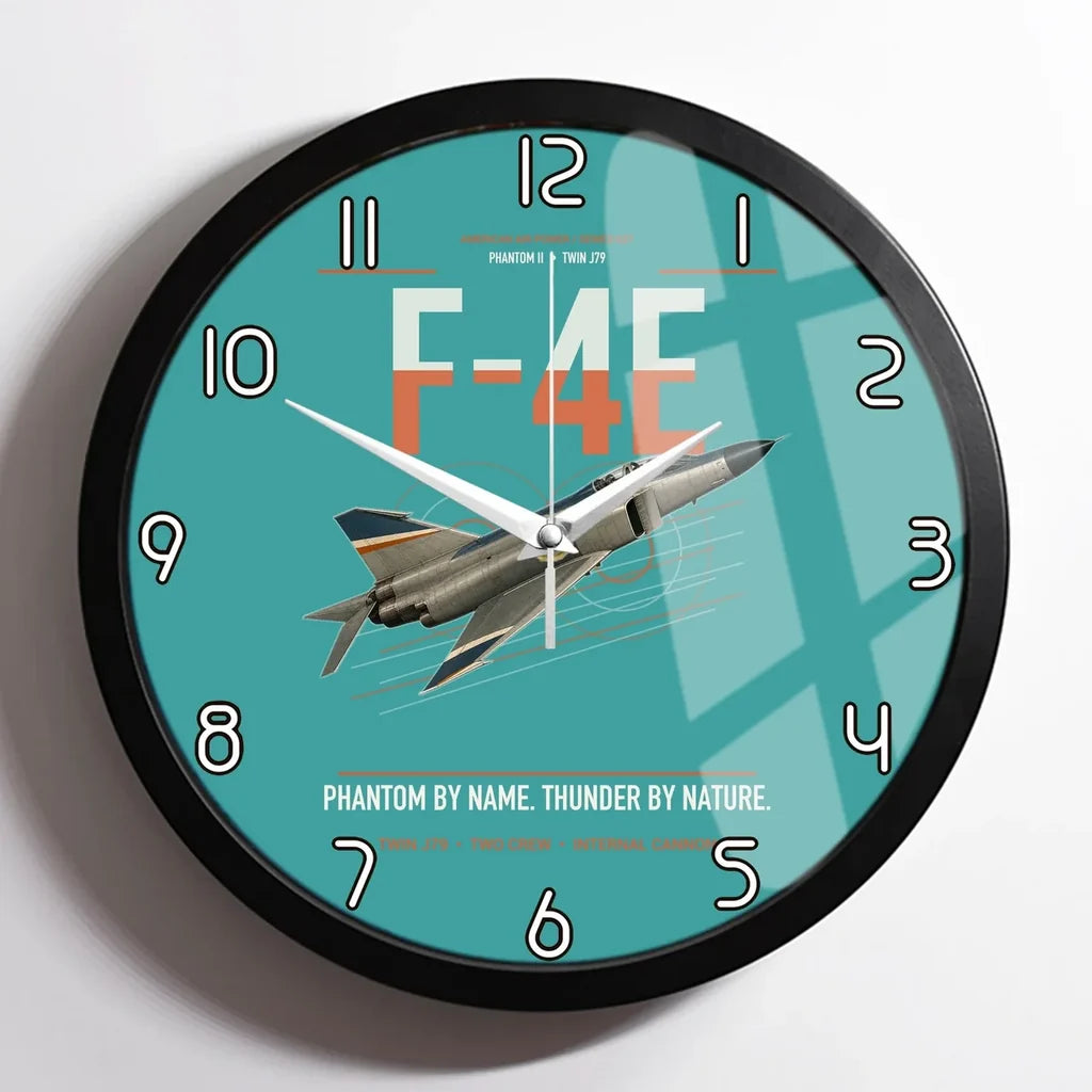 F-4E Phantom II design on turquoise framed wall clock
